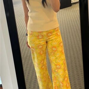 Zara Yellow and Orange Floral Wide Leg Pants